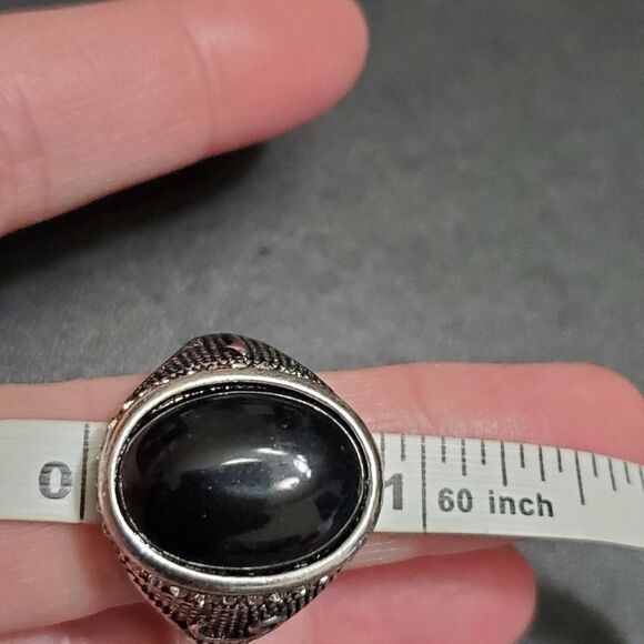 Silver tone black bead rhinestone ring size 12 - Picture 7 of 8